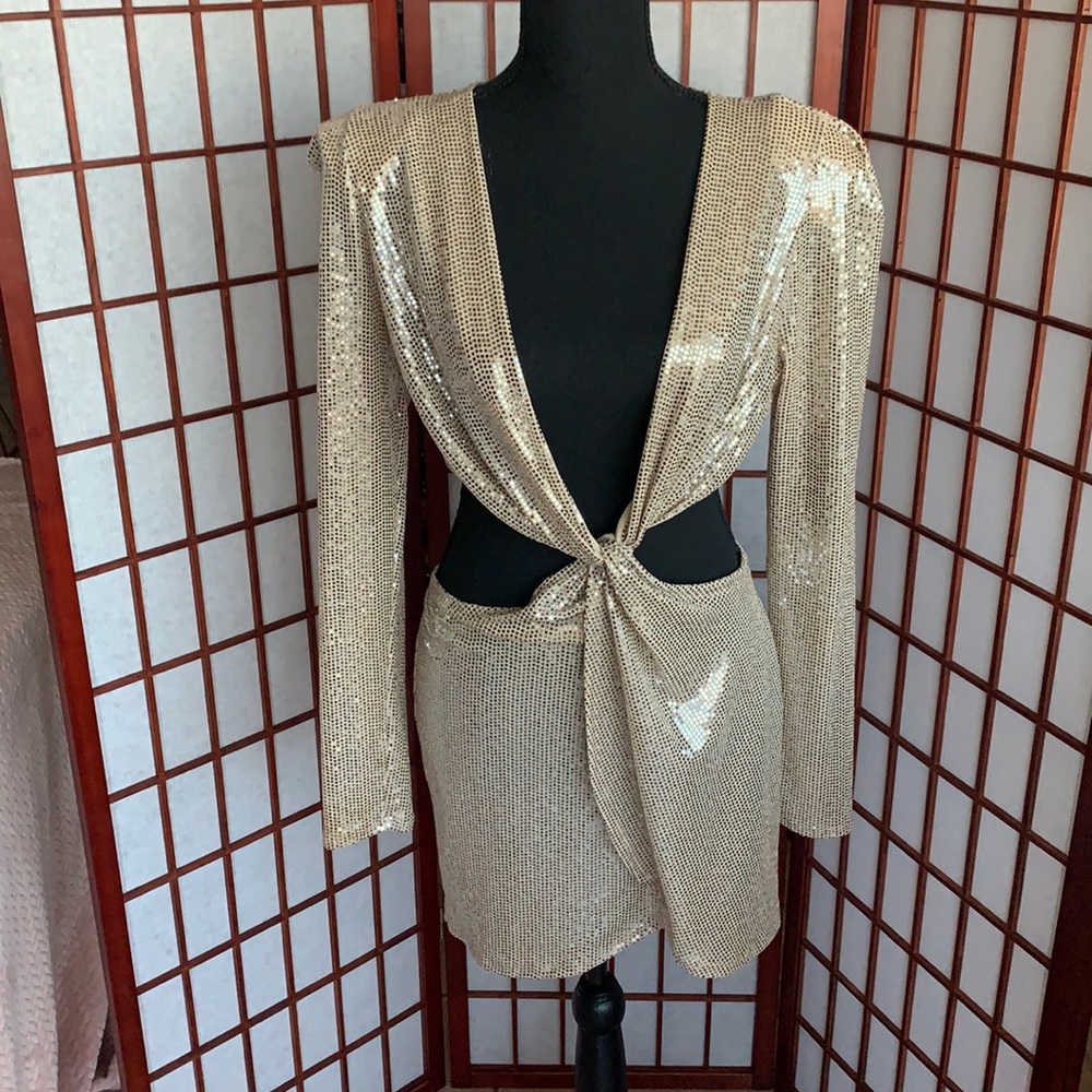 gold sequin mini dress